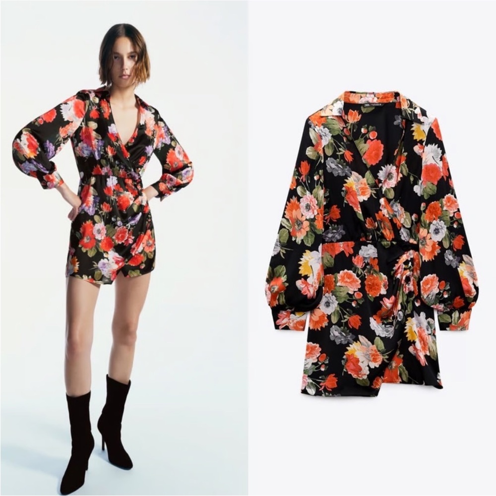 Zara Printed Shoulder‎ Pad Dress